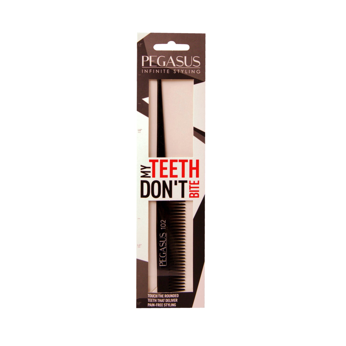 Pegasus 102, 8in Hard Rubber Course Tooth Rat Tail Comb, Handmade, Seamless, Smooth Edges, Anti Static, Heat and Chemically Resistant, Great for Parting, Coloring Hair | Peines de goma dura - Black