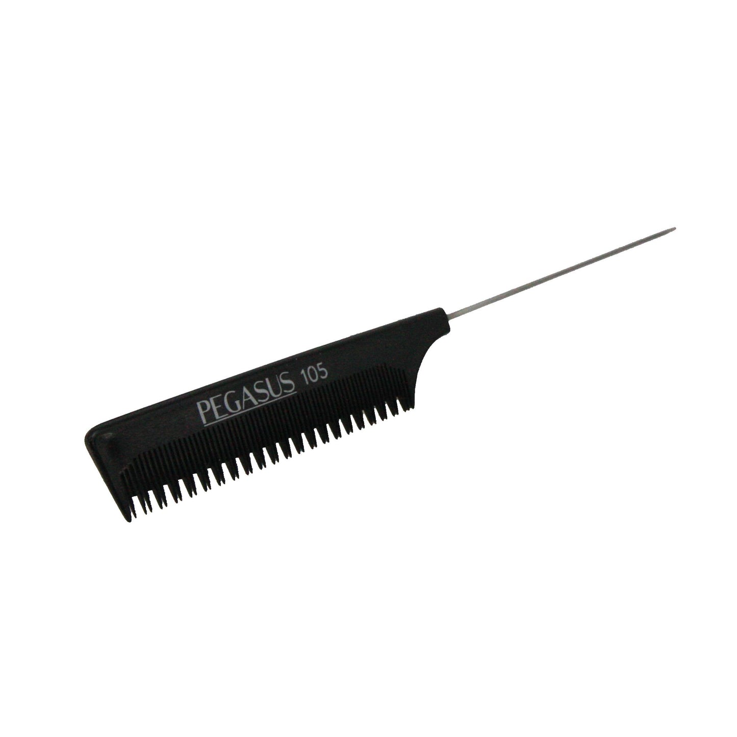 Pegasus 105, 9.5in, Hard Rubber Pintail Tease Comb, Smooth Edges, Anti Static, Heat and Chemically Resistant, Stainless Steel Pin, Great for Parting, Coloring Hair | Peines de goma dura - Black