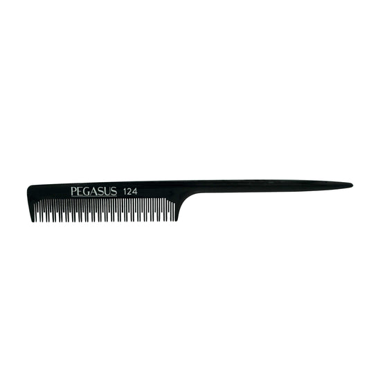 Pegasus 124, 8in Hard Rubber Rat Tail Tease Comb, Handmade, Seamless, Smooth Edges, Anti Static, Heat and Chemically Resistant, Great for Parting, Coloring Hair | Peines de goma dura - Black