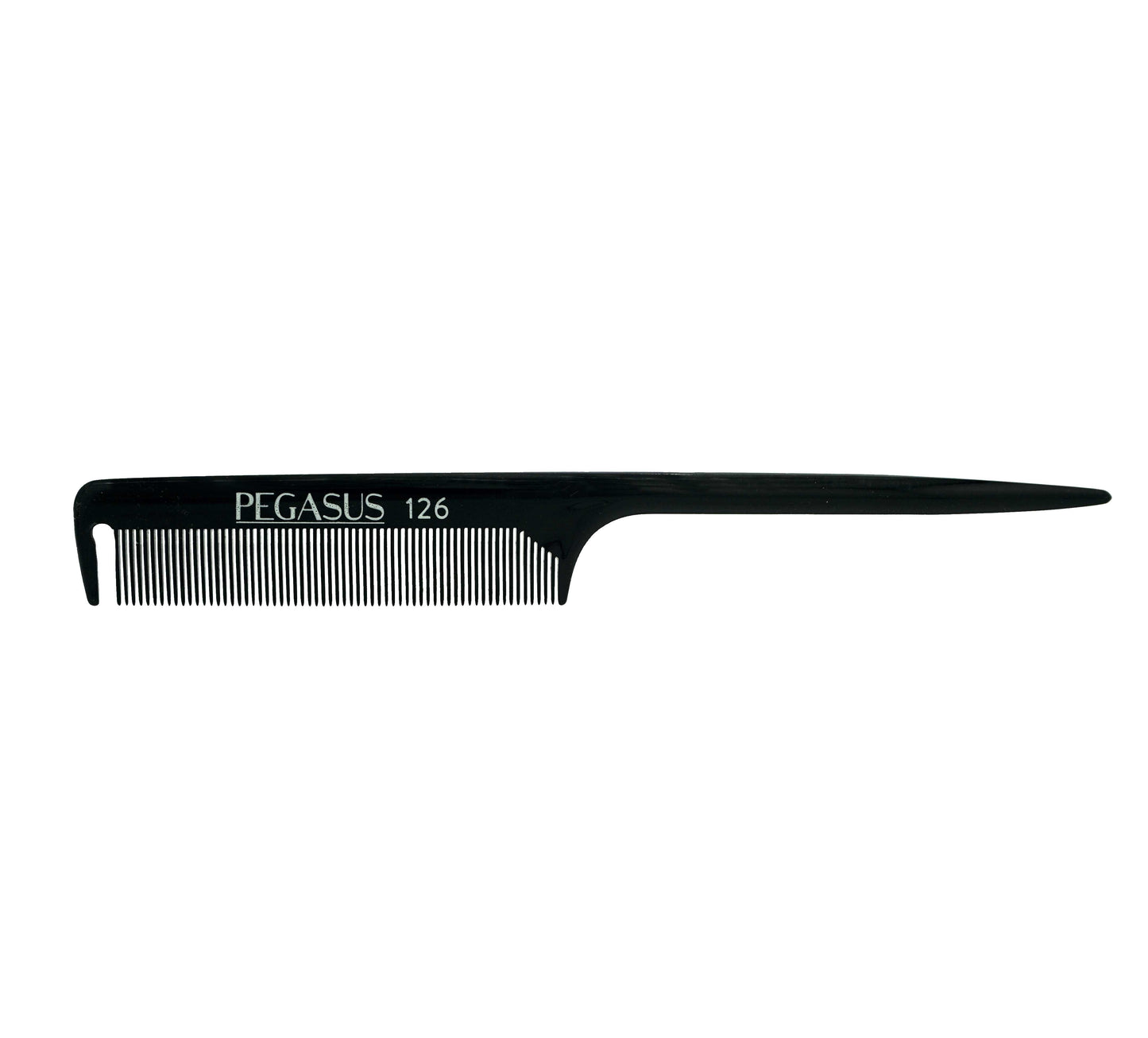 Pegasus 126, 8.25in Hard Rubber Fine Tooth Rat Tail Comb with Sectioning, Seamless, Anti Static, Heat and Chemically Resistant, Great for Parting, Coloring Hair | Peines de goma dura - Black