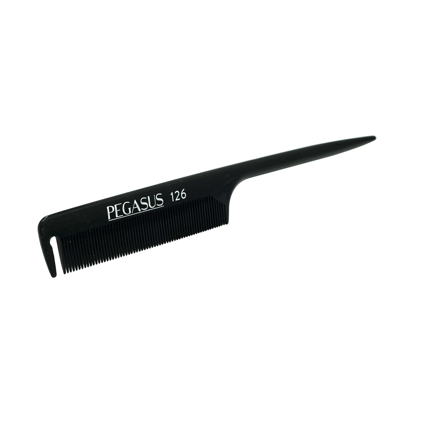 Pegasus 126, 8.25in Hard Rubber Fine Tooth Rat Tail Comb with Sectioning, Seamless, Anti Static, Heat and Chemically Resistant, Great for Parting, Coloring Hair | Peines de goma dura - Black