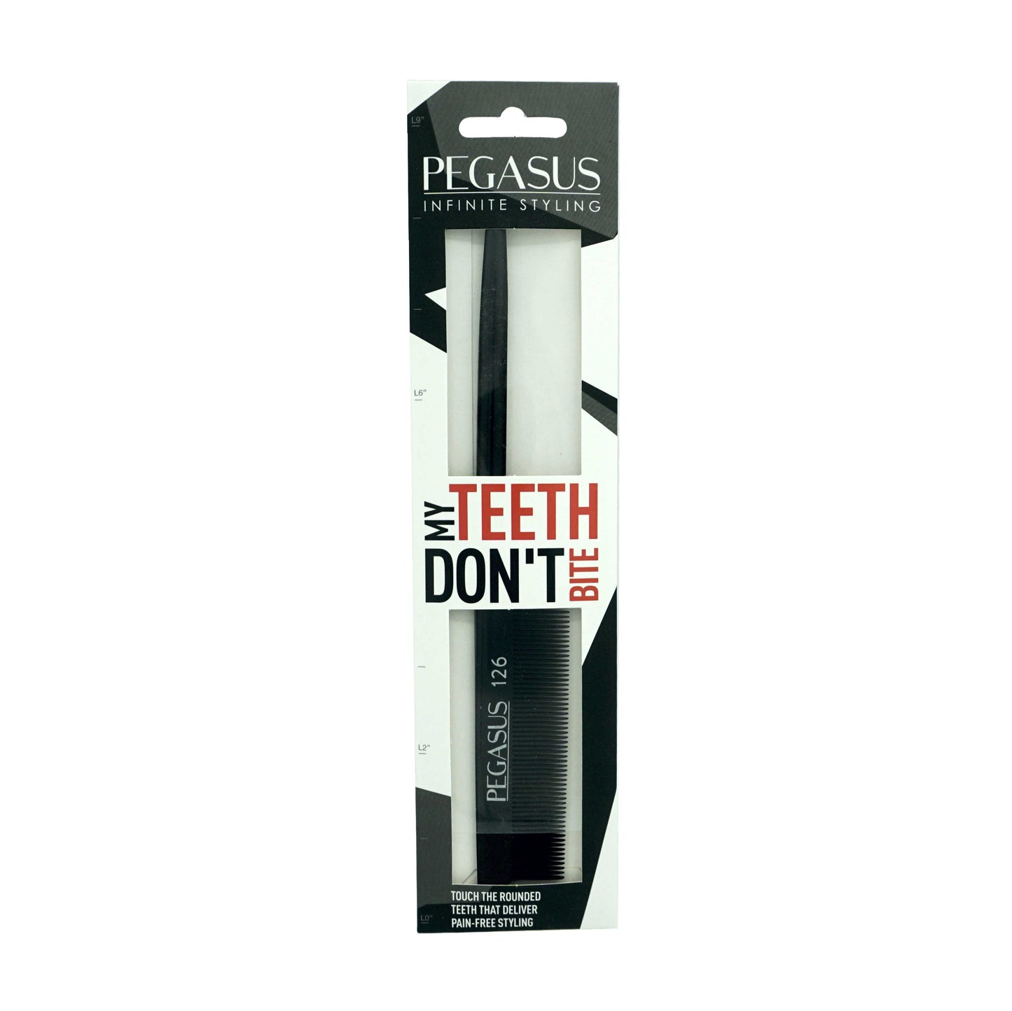 Pegasus 126, 8.25in Hard Rubber Fine Tooth Rat Tail Comb with Sectioning, Seamless, Anti Static, Heat and Chemically Resistant, Great for Parting, Coloring Hair | Peines de goma dura - Black