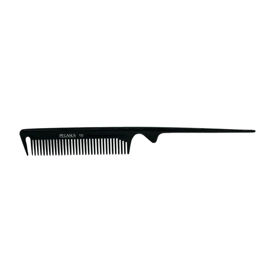 Pegasus 132, 8.5in Hard Rubber Course Tooth Rat Tail Comb with Sectioning, Smooth Edges, Anti Static, Heat and Chemically Resistant, Great for Parting, Coloring Hair | Peines de goma dura - Black