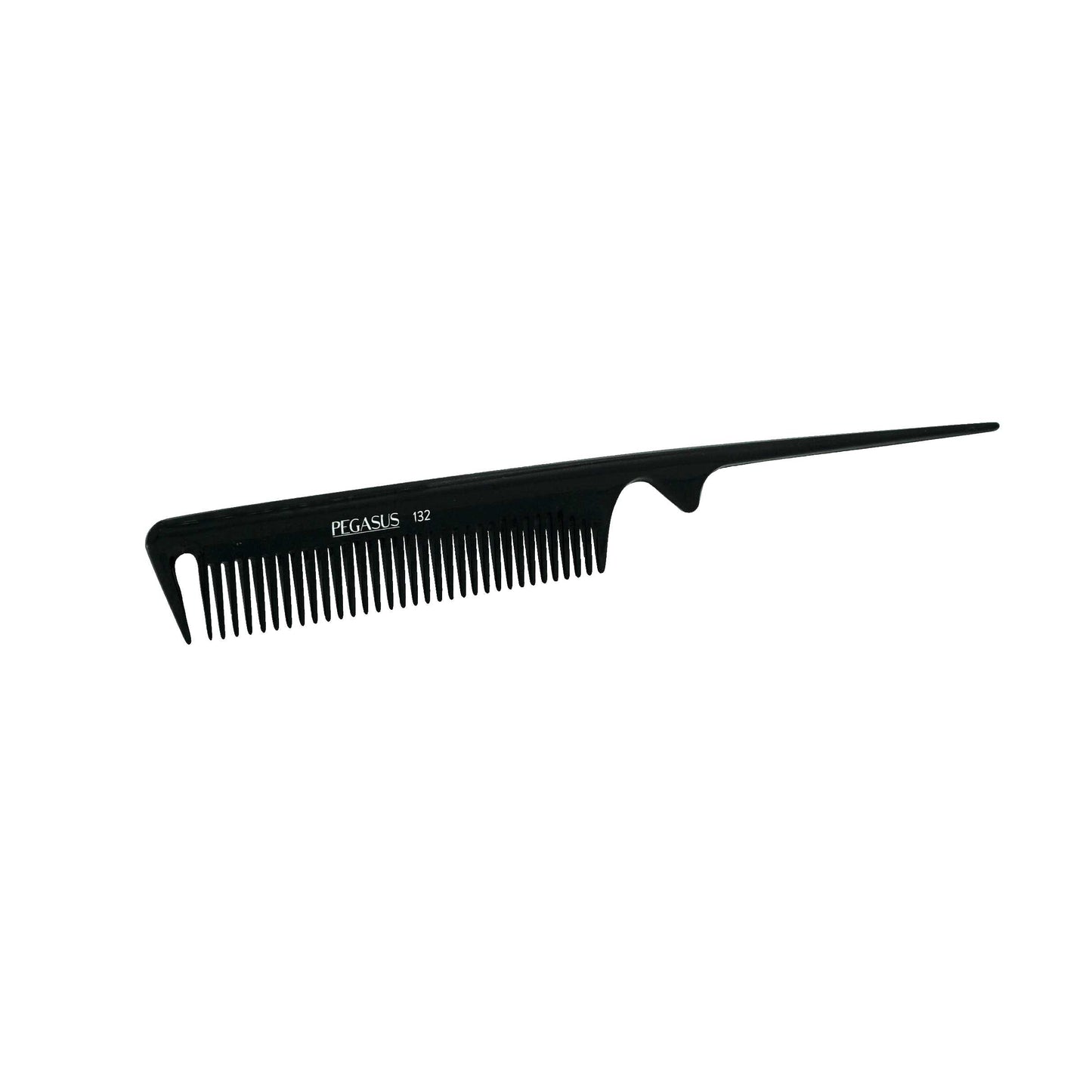 Pegasus 132, 8.5in Hard Rubber Course Tooth Rat Tail Comb with Sectioning, Smooth Edges, Anti Static, Heat and Chemically Resistant, Great for Parting, Coloring Hair | Peines de goma dura - Black