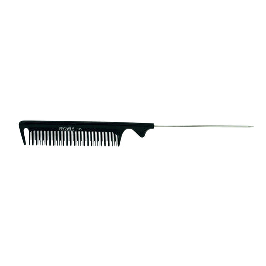 Pegasus 135, 9.5in Hard Rubber Pintail Tease Comb with Sectioning, Anti Static, Heat and Chemically Resistant, Stainless Steel Pin, Great for Parting, Coloring Hair | Peines de goma dura - Black