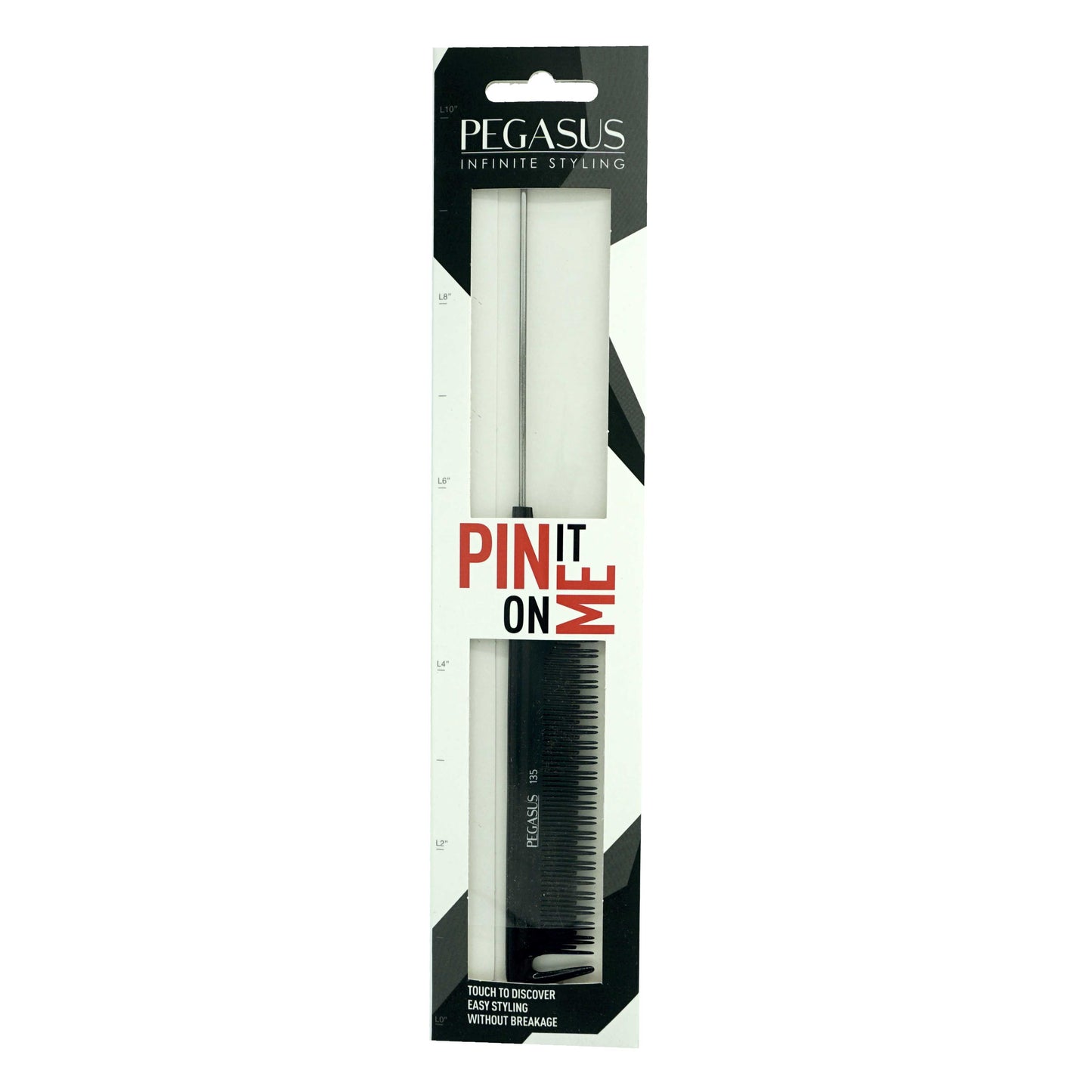 Pegasus 135, 9.5in Hard Rubber Pintail Tease Comb with Sectioning, Anti Static, Heat and Chemically Resistant, Stainless Steel Pin, Great for Parting, Coloring Hair | Peines de goma dura - Black