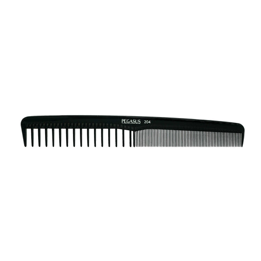 Pegasus 204, 7in Hard Rubber Hair Trimming/Cutting Com with Extra Course/Fine Teeth, Anti Static, Heat and Chemically Resistant, Wet Hair, Everyday Grooming Comb | Peines de goma dura - Black