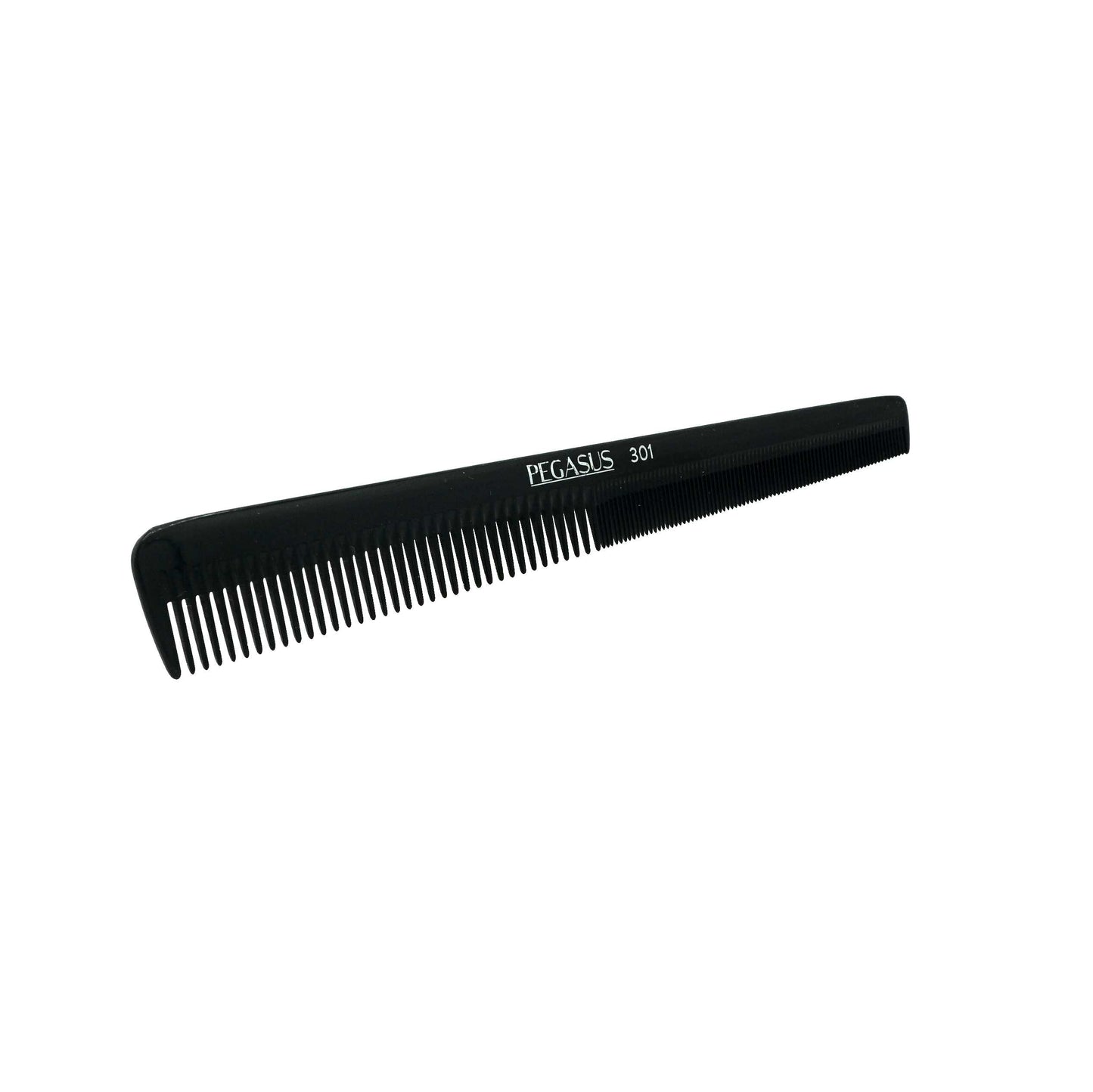 Pegasus 301, 7in Hard Rubber Heavy Barber Comb, Handmade, Seamless, Smooth Edges, Anti Static, Heat and Chemically Resistant, Wet Hair, Everyday Grooming Comb | Peines de goma dura - Black