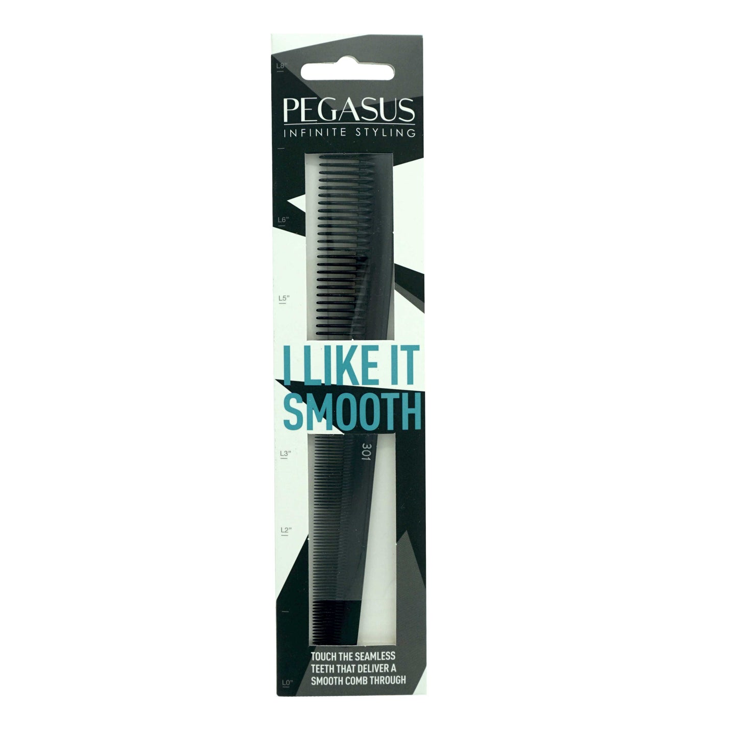 Pegasus 301, 7in Hard Rubber Heavy Barber Comb, Handmade, Seamless, Smooth Edges, Anti Static, Heat and Chemically Resistant, Wet Hair, Everyday Grooming Comb | Peines de goma dura - Black