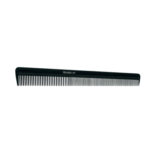 Pegasus 303, 6.5in Hard Rubber Heavy Barber Comb, Handmade, Seamless, Smooth Edges, Anti Static, Heat and Chemically Resistant, Wet Hair, Everyday Grooming Comb | Peines de goma dura - Black