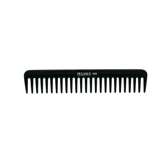 Pegasus 406, 7in Hard Rubber Wide Tooth Styling Comb, Handmade, Seamless, Smooth Edges, Anti Static, Heat and Chemically Resistant, Wet Hair, Everyday Grooming Comb | Peines de goma dura - Black