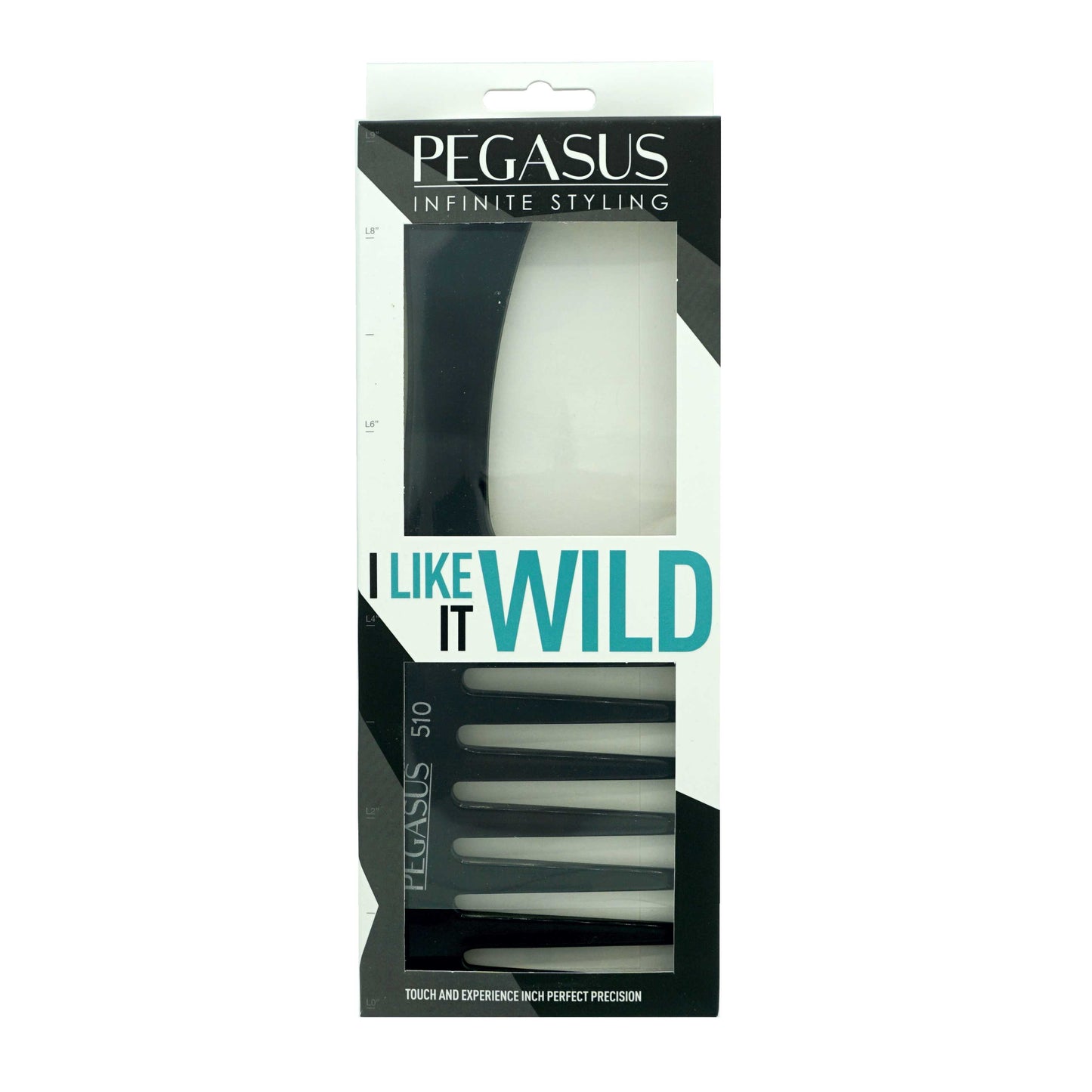 Pegasus 510, 9in Hard Rubber Large Detangling Handled Styling Rake Comb, Seamless, Smooth Edges, Anti Static, Heat and Chemically Resistant, Everyday Grooming Comb | Peines de goma dura - Black