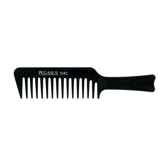 Pegasus 514C, 8.75in Hard Rubber Course Tooth Flattop Butch Comb, Handmade, Seamless, Smooth Edges, Anti Static, Heat and Chemically Resistant Comb | Peines de goma dura - Black