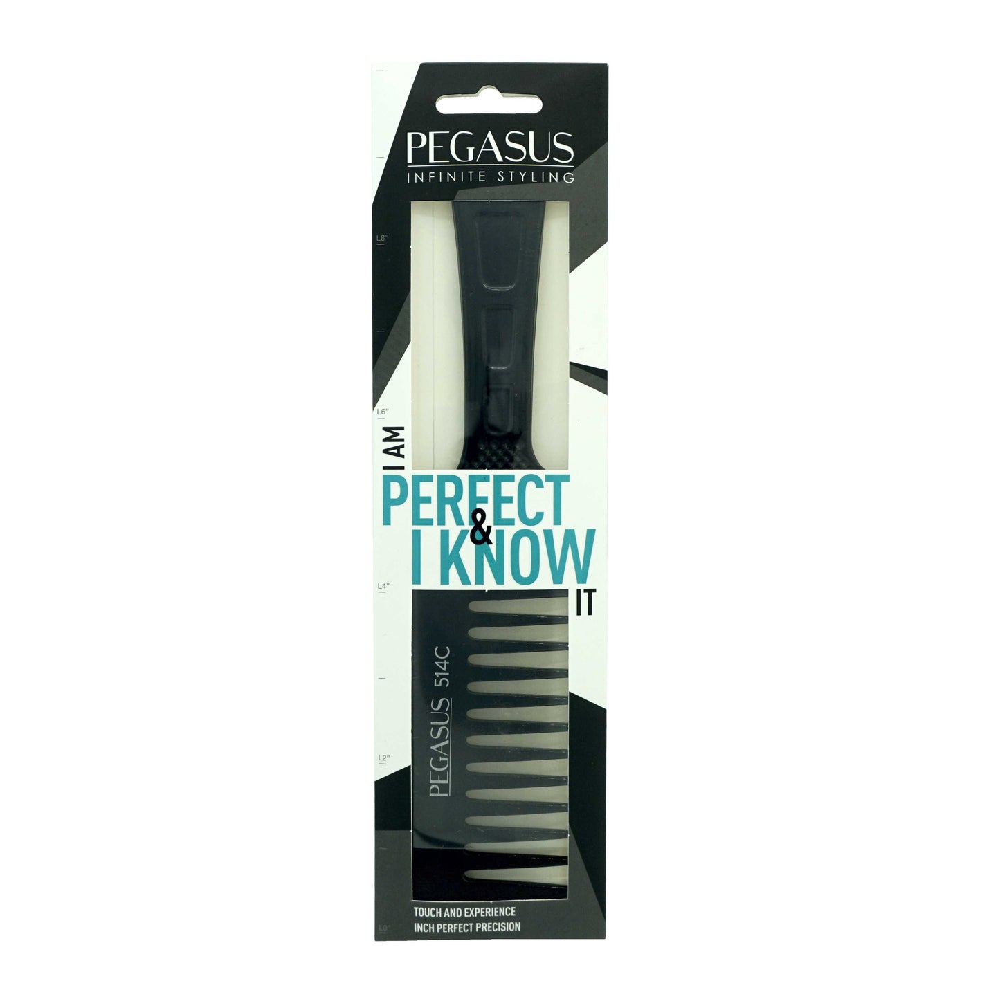 Pegasus 514C, 8.75in Hard Rubber Course Tooth Flattop Butch Comb, Handmade, Seamless, Smooth Edges, Anti Static, Heat and Chemically Resistant Comb | Peines de goma dura - Black