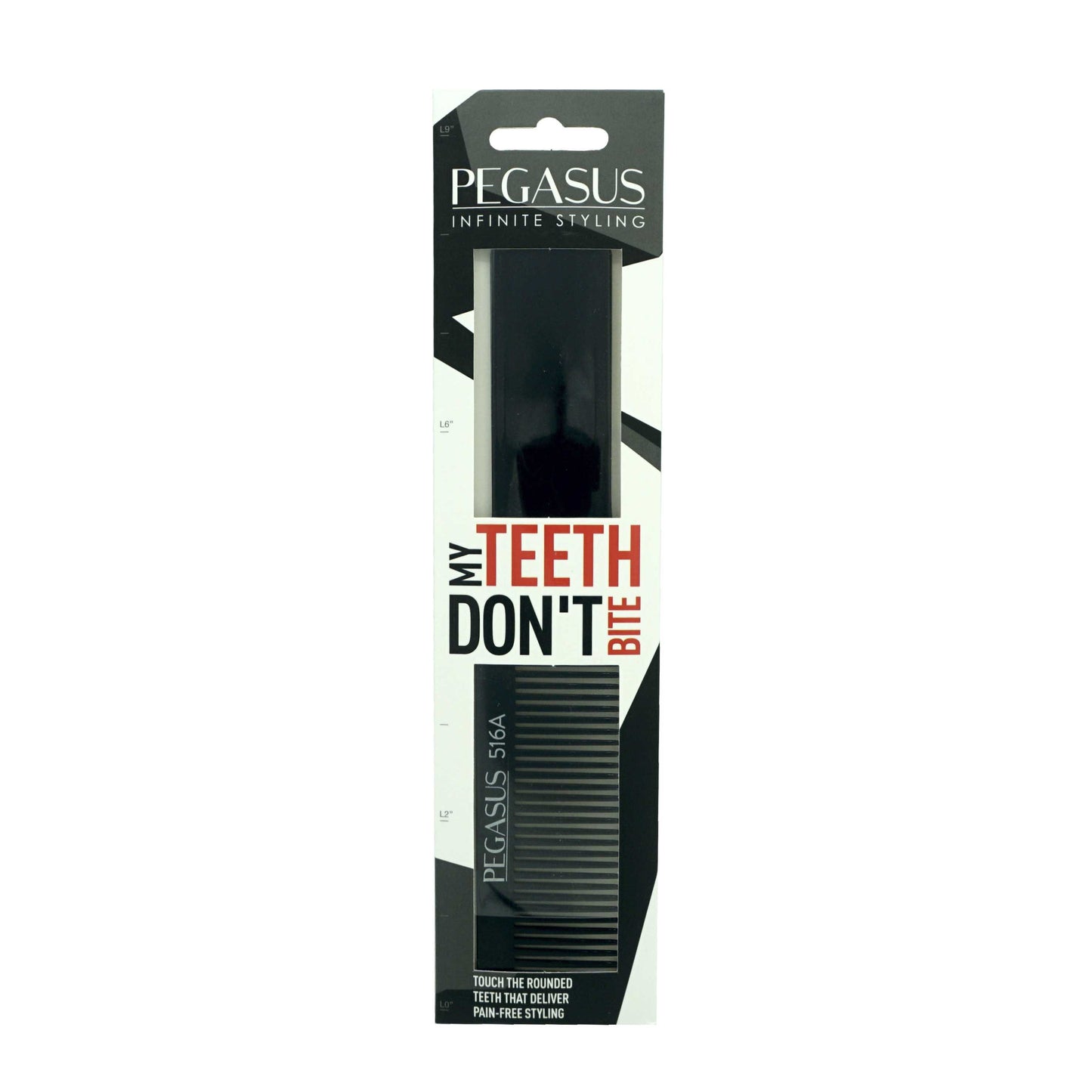 Pegasus 516A, 8in Hard Rubber Fine Tooth Klipper Comb, Handmade, Seamless, Smooth Edges, Anti Static, Heat and Chemically Resistant Comb | Peines de goma dura - Black