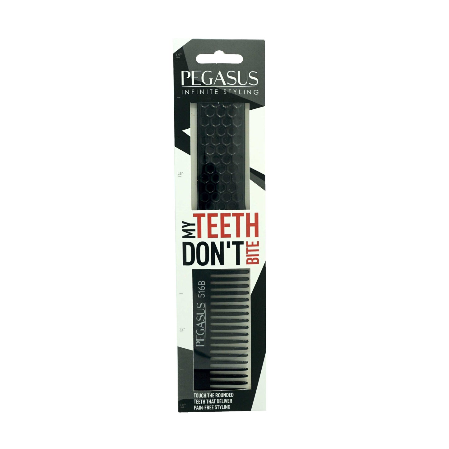 Pegasus 516B, 8in Hard Rubber Course Tooth Klipper Comb, Handmade, Seamless, Smooth Edges, Anti Static, Heat and Chemically Resistant Comb | Peines de goma dura - Black