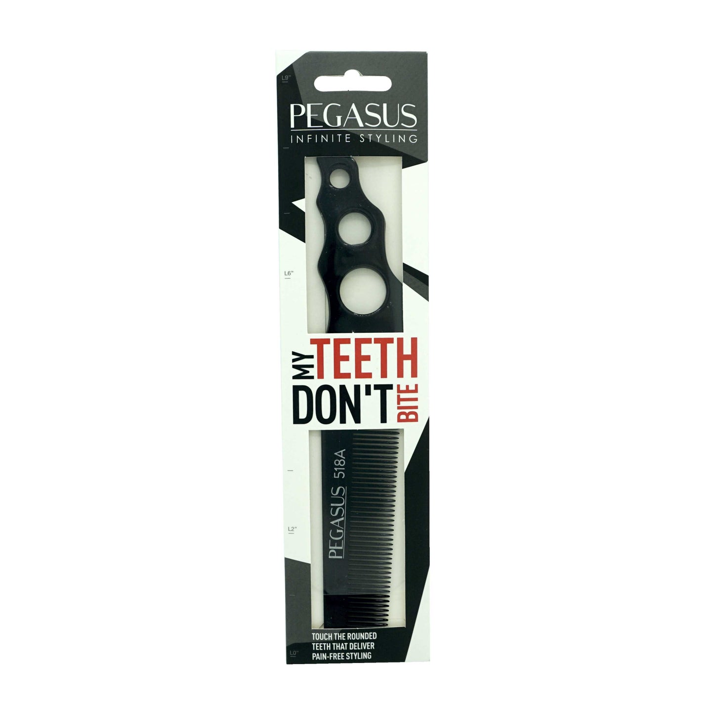 Pegasus 518A, 8in Hard Rubber Fine Tooth Barber Clipper Comb, Handmade, Seamless, Smooth Edges, Anti Static, Heat and Chemically Resistant Comb | Peines de goma dura - Black