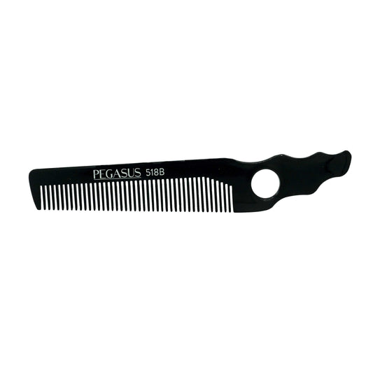 Pegasus 518B, 8in Hard Rubber Course Tooth Barber Clipper Comb, Handmade, Seamless, Smooth Edges, Anti Static, Heat and Chemically Resistant Comb | Peines de goma dura - Black