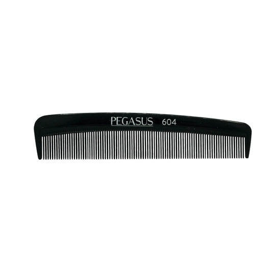 Pegasus 604, 5in Hard Rubber Fine Tooth Pocket Comb, Handmade, Seamless, Smooth Edges, Anti Static, Heat and Chemically Resistant, Portable Pocket Purse Mustache Comb | Peines de goma dura - Black