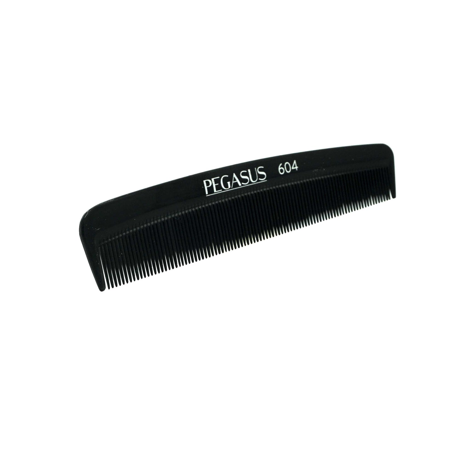 Pegasus 604, 5in Hard Rubber Fine Tooth Pocket Comb, Handmade, Seamless, Smooth Edges, Anti Static, Heat and Chemically Resistant, Portable Pocket Purse Mustache Comb | Peines de goma dura - Black