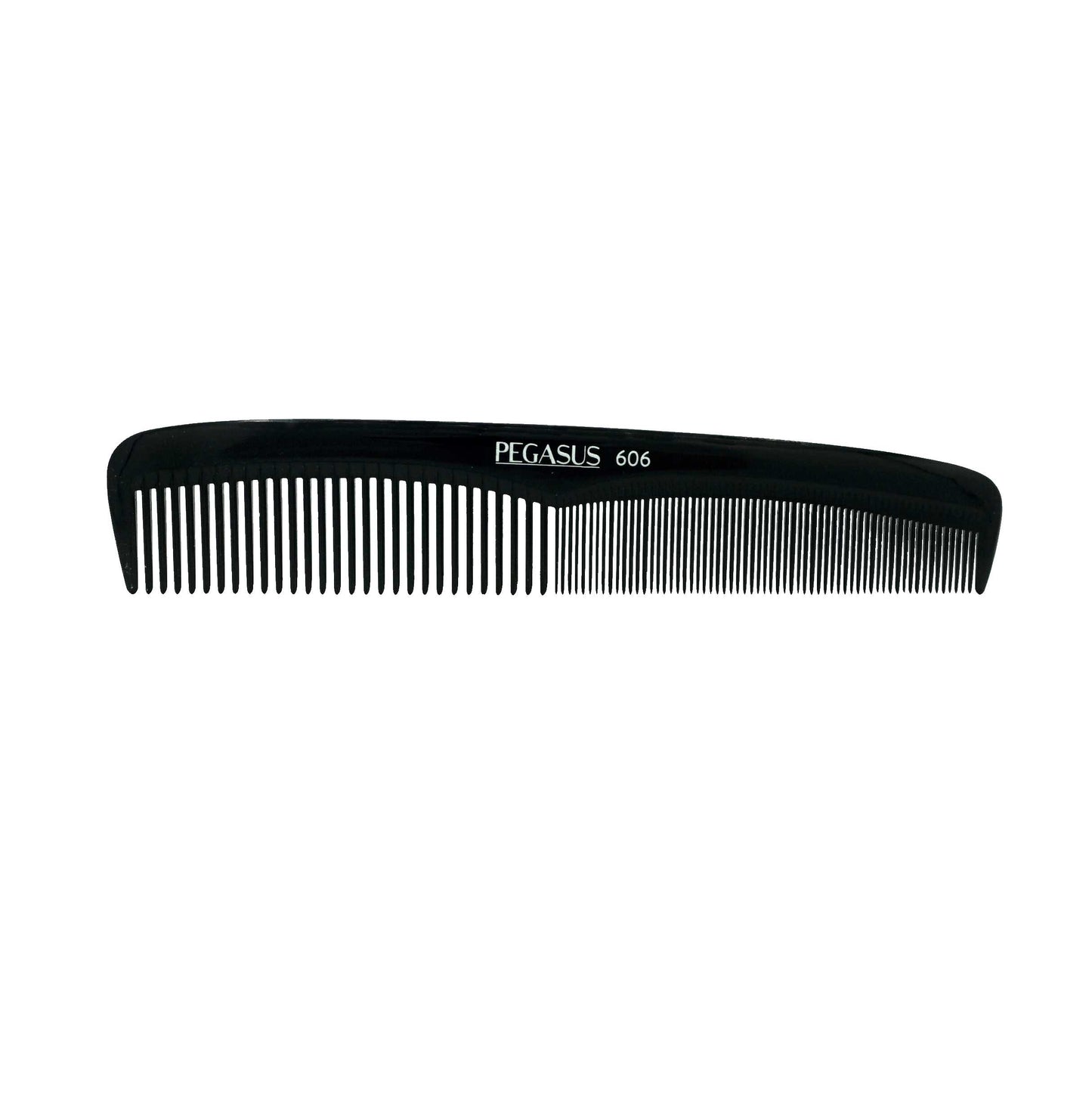 Pegasus 606, 7in Styling Comb with Inch Marks, Handmade, Seamless, Smooth Edges, Anti Static, Heat and Chemically Resistant, Portable Pocket Purse Dresser Comb | Peines de goma dura - Black