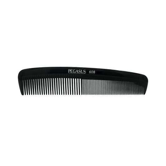 Pegasus 608, 8in Hard Rubber Heavy Styling Comb w Course/Extra Fine Teeth, Smooth Edges, Anti Static, Heat and Chemically Resistant, Portable Pocket Purse Dresser Comb | Peines de goma dura - Black