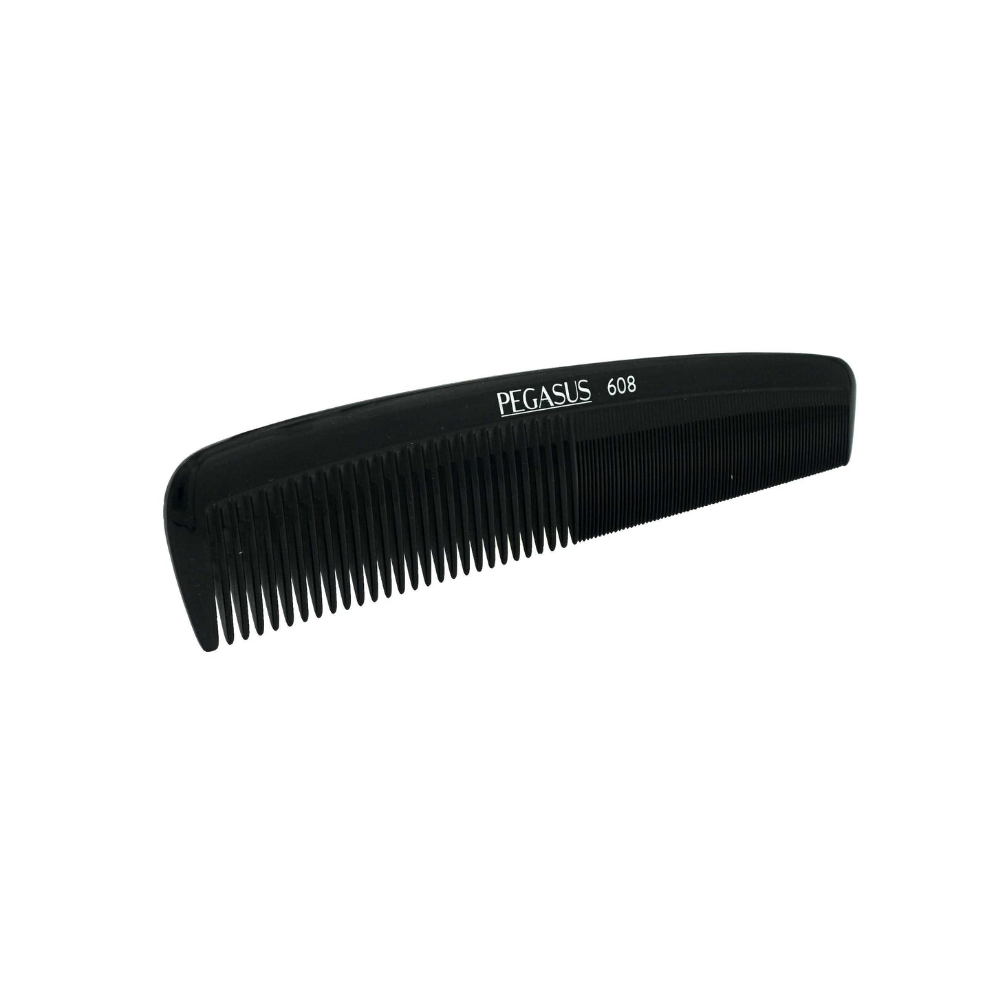 Pegasus 608, 8in Hard Rubber Heavy Styling Comb w Course/Extra Fine Teeth, Smooth Edges, Anti Static, Heat and Chemically Resistant, Portable Pocket Purse Dresser Comb | Peines de goma dura - Black