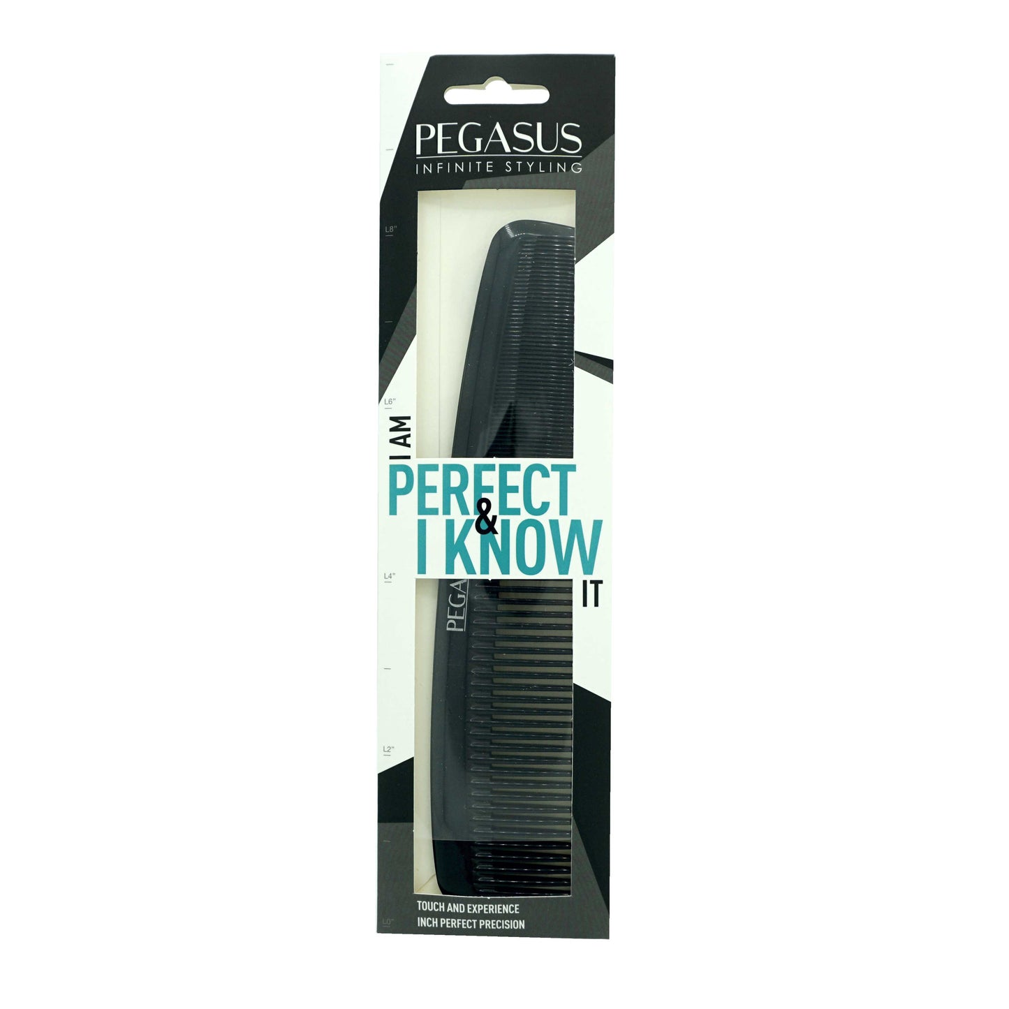 Pegasus 609, 8in Hard Rubber Heavy Styling Comb with Inch Marks, Seamless, Smooth Edges, Anti Static, Heat and Chemically Resistant, Portable Pocket Purse Dresser Comb | Peines de goma dura - Black