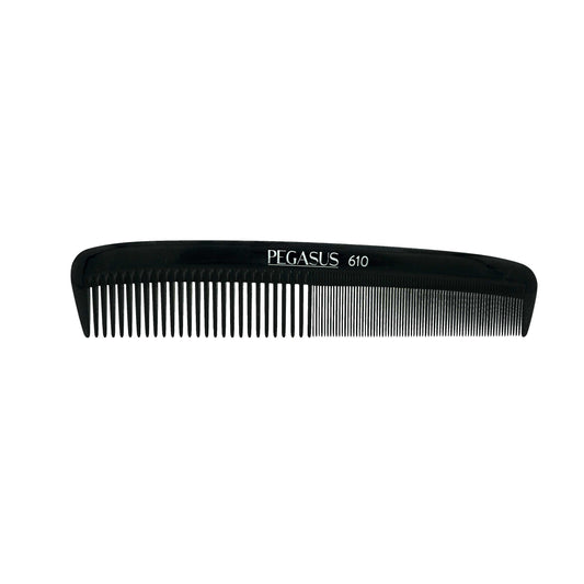 Pegasus 610, 9in Hard Rubber Heavy Styling Comb, Handmade, Seamless, Smooth Edges, Anti Static, Heat and Chemically Resistant, Portable Pocket Purse Dresser Comb | Peines de goma dura - Black