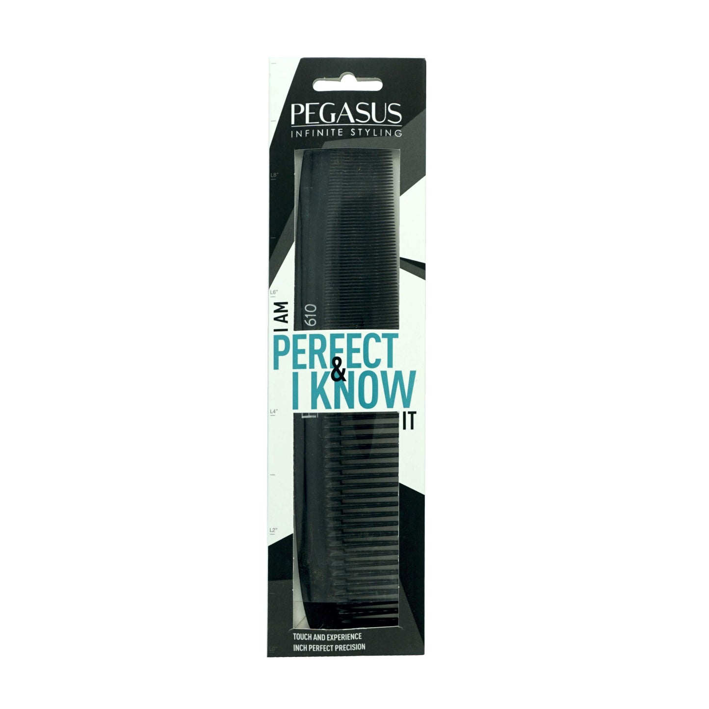 Pegasus 610, 9in Hard Rubber Heavy Styling Comb, Handmade, Seamless, Smooth Edges, Anti Static, Heat and Chemically Resistant, Portable Pocket Purse Dresser Comb | Peines de goma dura - Black