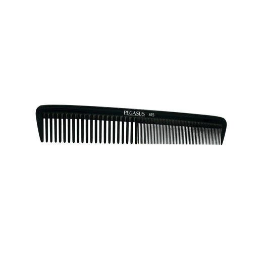 Pegasus 615, 7in Hard Rubber Clipper Comb, Handmade, Seamless, Smooth Edges, Anti Static, Heat and Chemically Resistant, Portable Pocket Purse Dresser Comb | Peines de goma dura - Black