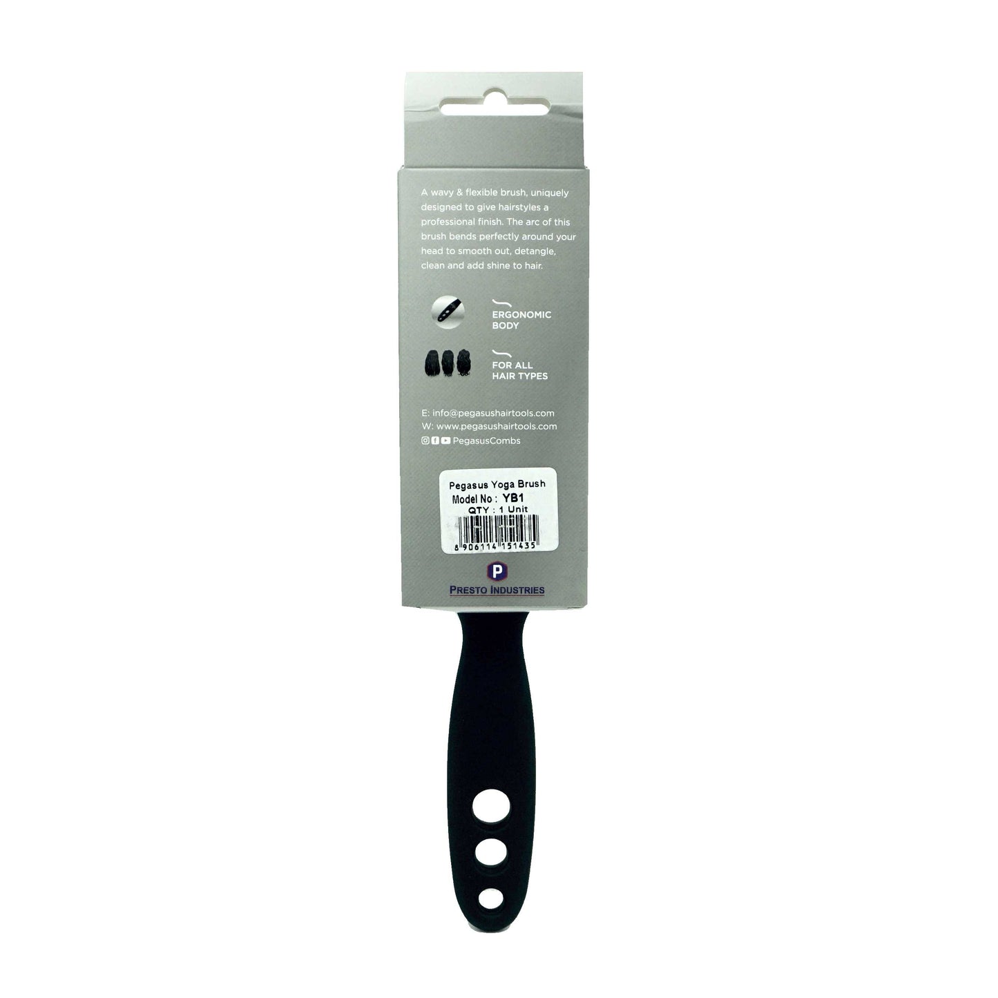 9in Flexible Vented Brush, Pegasus YB1 - Yoga Brush with Nylon and Boar Bristles