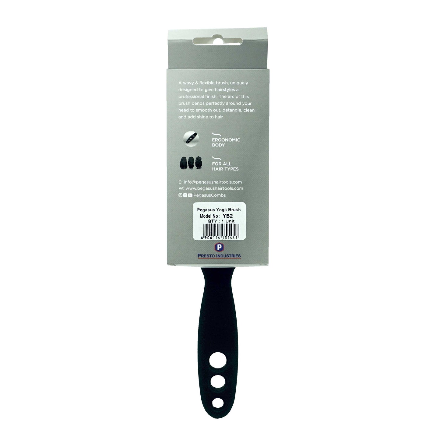 9in Flexible Vented Brush, Pegasus YB2 - Yoga Brush with Nylon and Boar Bristles