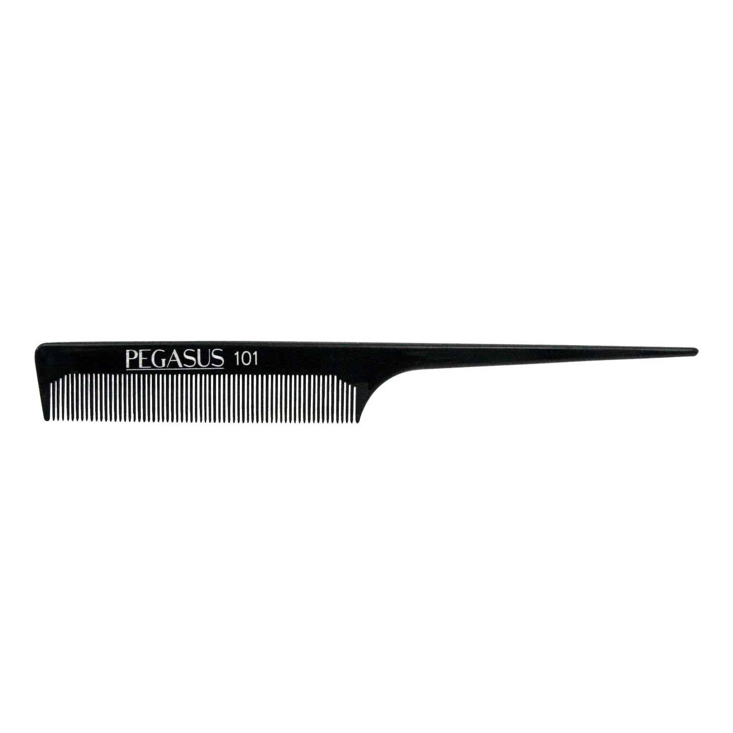 Pegasus 101, 8in Hard Rubber Fine Tooth Rat Tail Comb, Handmade, Seamless, Smooth Edges, Anti Static, Heat and Chemically Resistant, Great for Parting, Coloring Hair | Peines de goma dura - Black