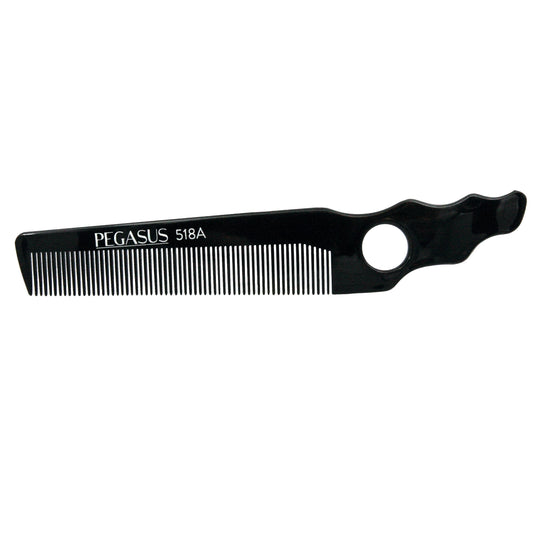 Pegasus 518A, 8in Hard Rubber Fine Tooth Barber Clipper Comb, Handmade, Seamless, Smooth Edges, Anti Static, Heat and Chemically Resistant Comb | Peines de goma dura - Black