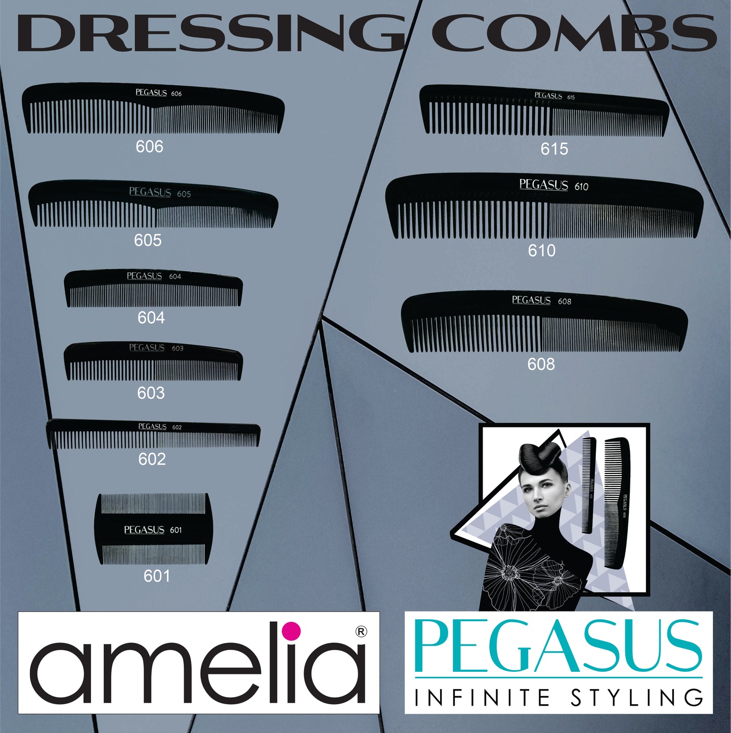 Pegasus 610, 9in Hard Rubber Heavy Styling Comb, Handmade, Seamless, Smooth Edges, Anti Static, Heat and Chemically Resistant, Portable Pocket Purse Dresser Comb | Peines de goma dura - Black