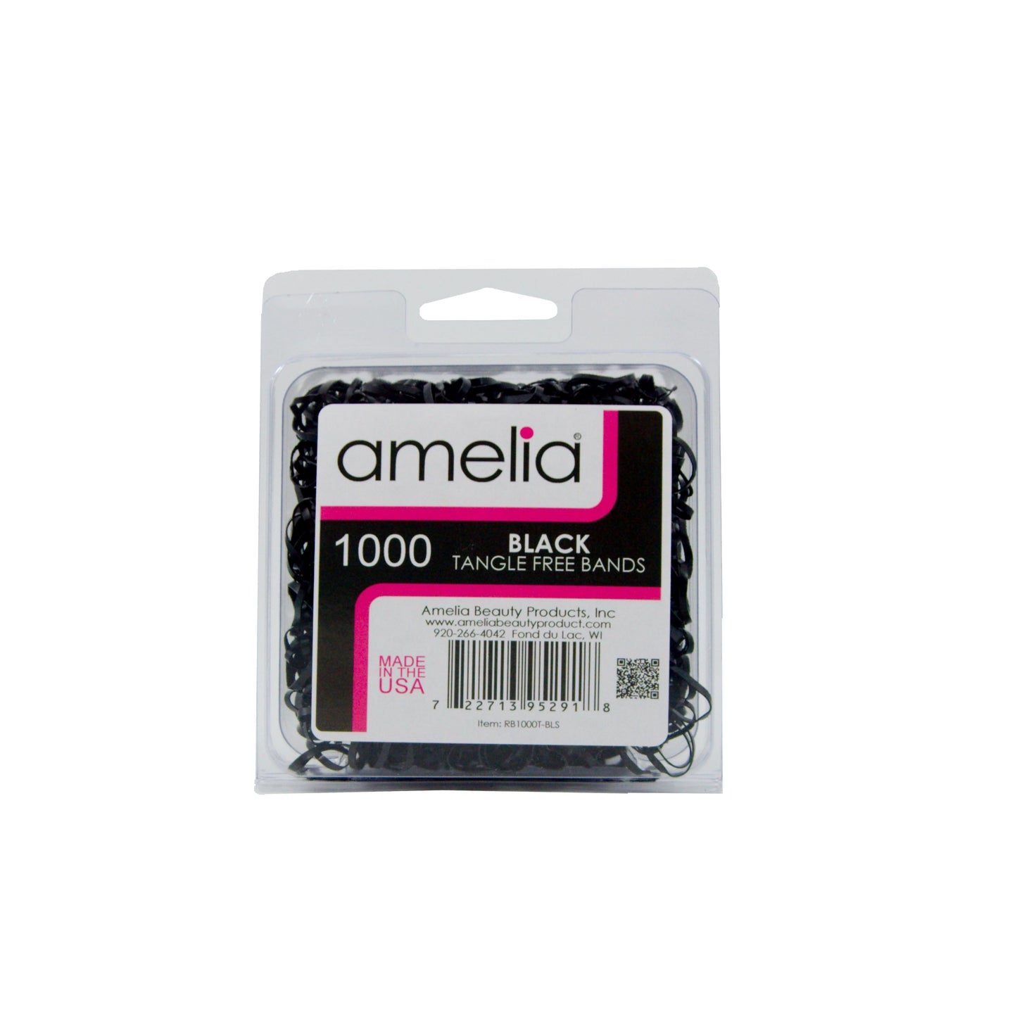 Amelia Beauty | 1/2in, Black, Tangle Free Elastic Pony Tail Holders | Made in USA, Ideal for Ponytails, Braids, Twists. For Women, Girls. Pain Free, Snag Free, Easy Off | 1000 Pack