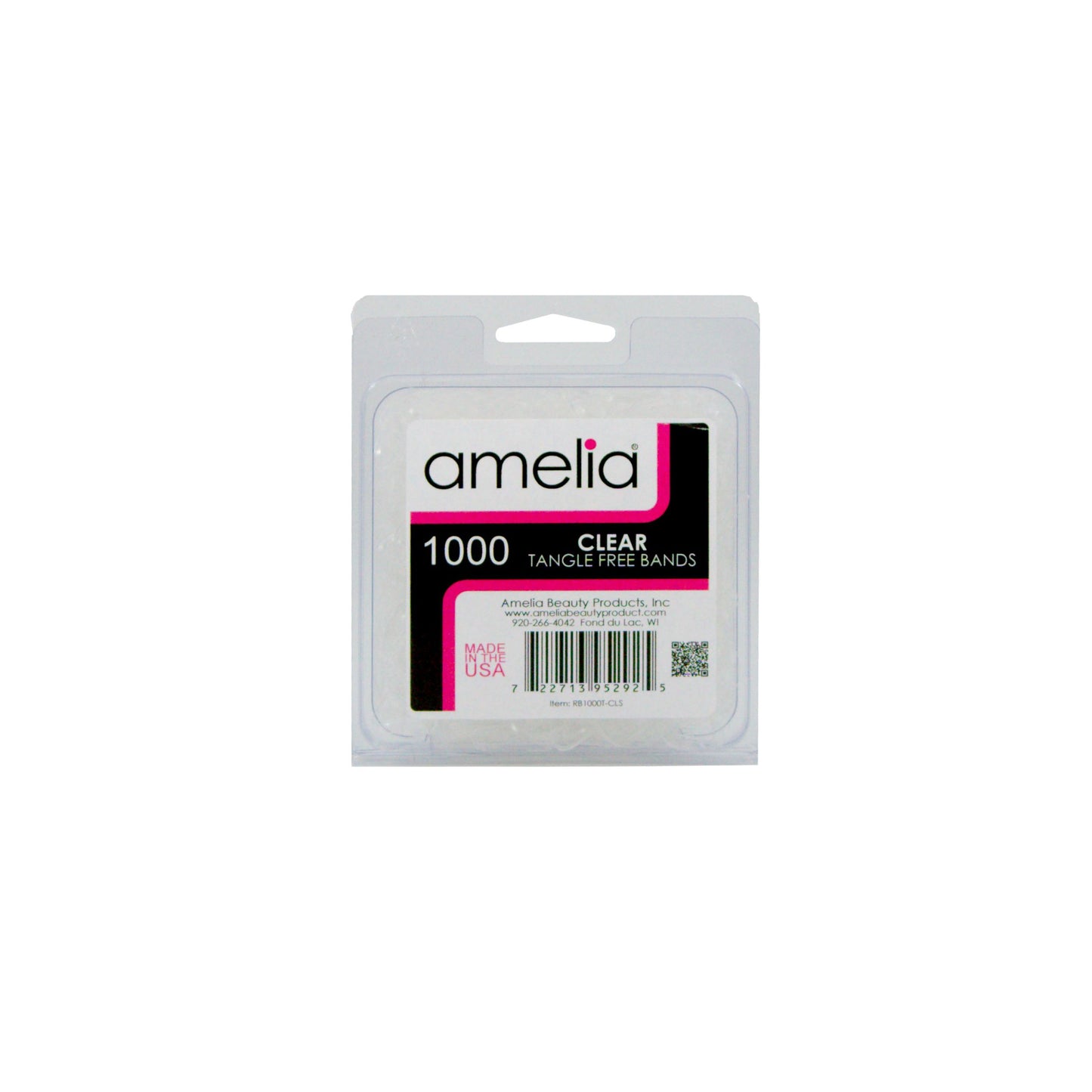 Amelia Beauty | 1/2in, Clear, Tangle Free Elastic Pony Tail Holders | Made in USA, Ideal for Ponytails, Braids, Twists. For Women, Girls. Pain Free, Snag Free, Easy Off | 1000 Pack