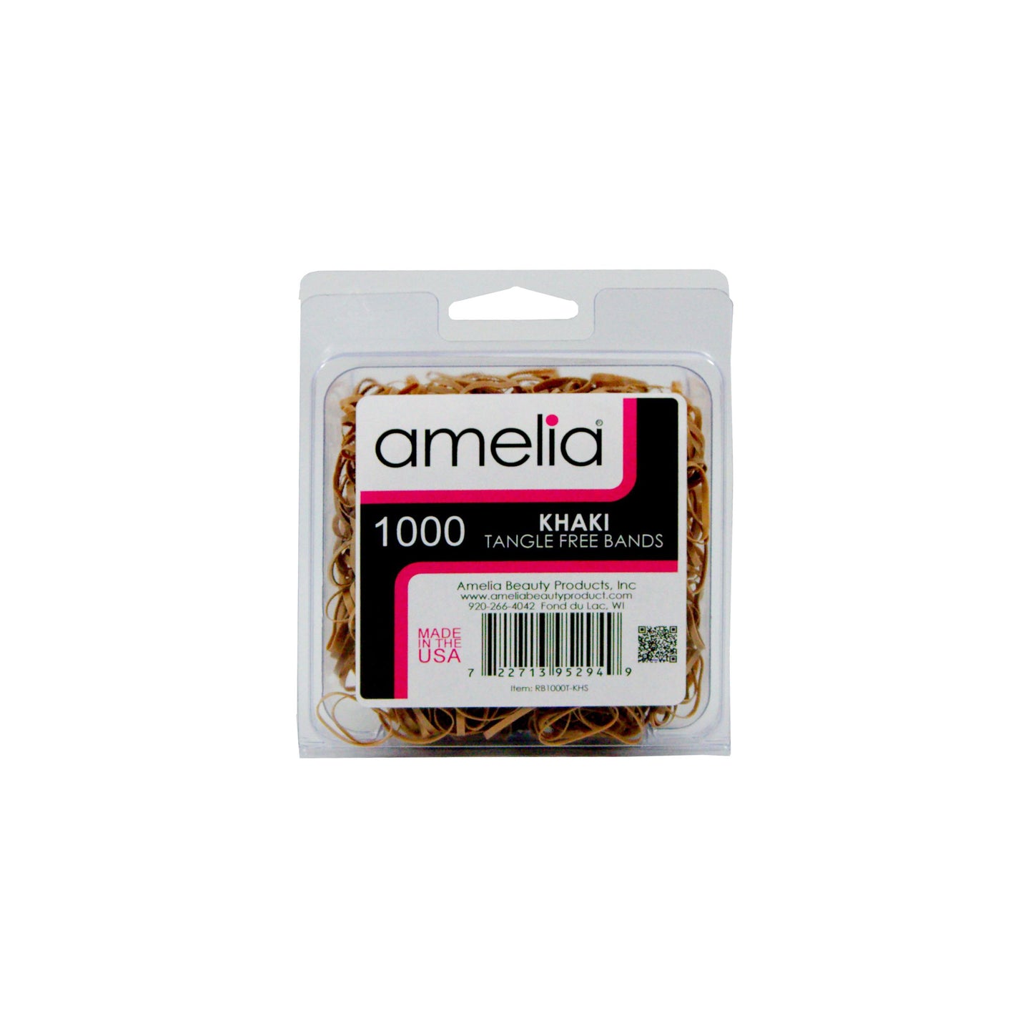 Amelia Beauty | 1/2in, Khaki, Tangle Free Elastic Pony Tail Holders | Made in USA, Ideal for Ponytails, Braids, Twists. For Women, Girls. Pain Free, Snag Free, Easy Off | 1000 Pack