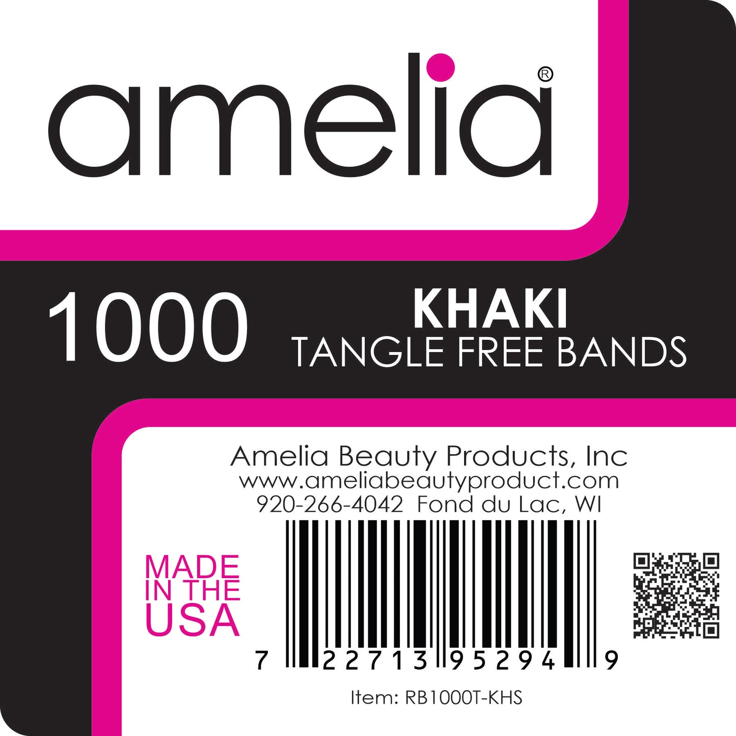 Amelia Beauty | 1/2in, Khaki, Tangle Free Elastic Pony Tail Holders | Made in USA, Ideal for Ponytails, Braids, Twists. For Women, Girls. Pain Free, Snag Free, Easy Off | 1000 Pack