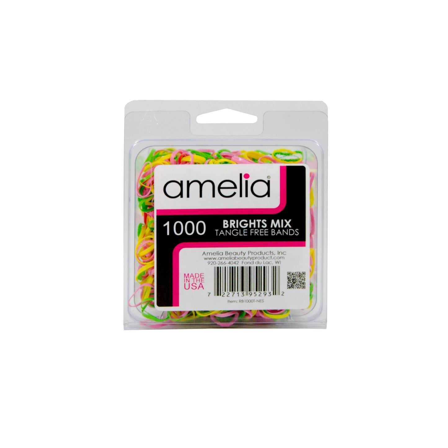 Amelia Beauty | 1/2in, Brights Neon Mix, Tangle Free Elastic Pony Tail Holders | Made in USA, Ideal for Ponytails, Braids, Twists. For Women, Girls. Pain Free, Snag Free, Easy Off | 1000 Pack