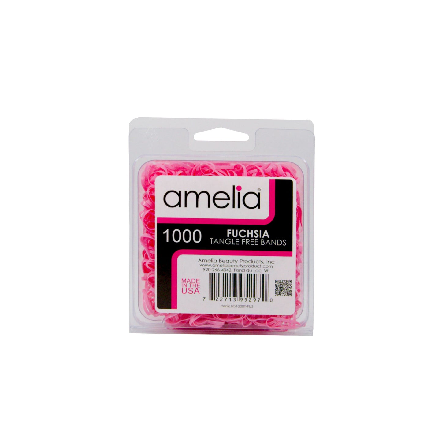 Amelia Beauty | 1/2in, Fuchsia, Tangle Free Elastic Pony Tail Holders | Made in USA, Ideal for Ponytails, Braids, Twists. For Women, Girls. Pain Free, Snag Free, Easy Off | 1000 Pack