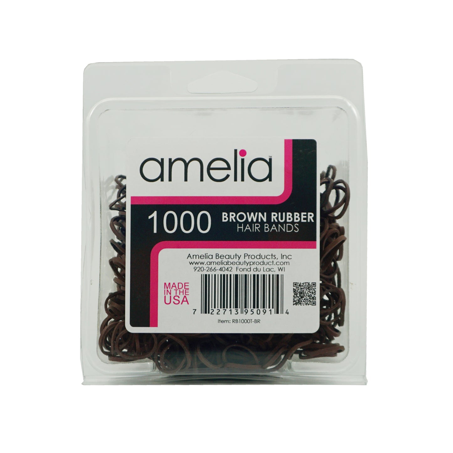 Amelia Beauty | 1/2in, Brown, Elastic Rubber Band Pony Tail Holders | Made in USA, Ideal for Ponytails, Braids, Twists, Dreadlocks, Styling Accessories for Women, Men and Girls | 1000 Pack