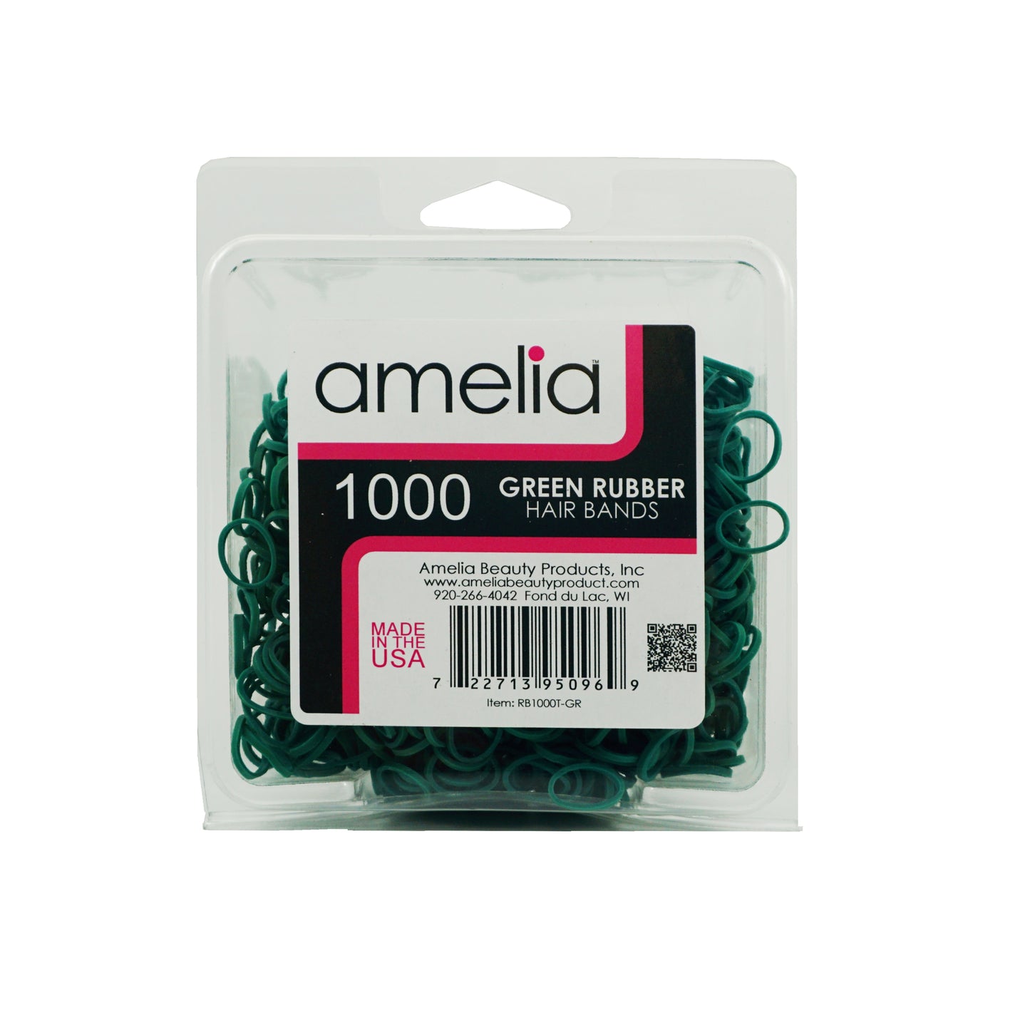 Amelia Beauty | 1/2in, Green, Elastic Rubber Band Pony Tail Holders | Made in USA, Ideal for Ponytails, Braids, Twists, Dreadlocks, Styling Accessories for Women, Men and Girls | 1000 Pack