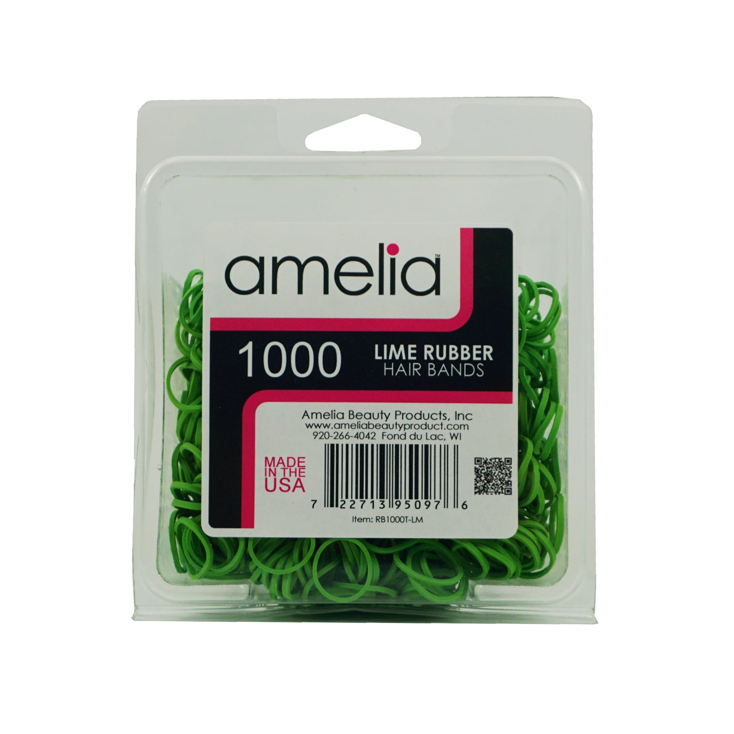 Amelia Beauty | 1/2in, Lime, Elastic Rubber Band Pony Tail Holders | Made in USA, Ideal for Ponytails, Braids, Twists, Dreadlocks, Styling Accessories for Women, Men and Girls | 1000 Pack