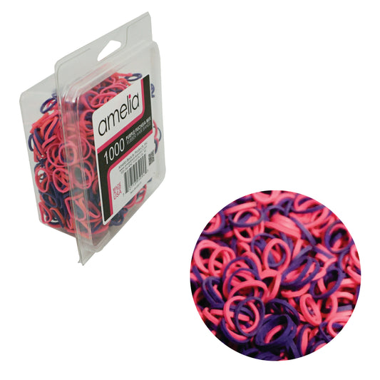 Amelia Beauty | 1/2in, Purple and Fuchsia Mix, Elastic Rubber Band Pony Tail Holders | Made in USA, Ideal for Ponytails, Braids, Twists, Dreadlocks, Styling Accessories for Women, Men and Girls | 1000 Pack