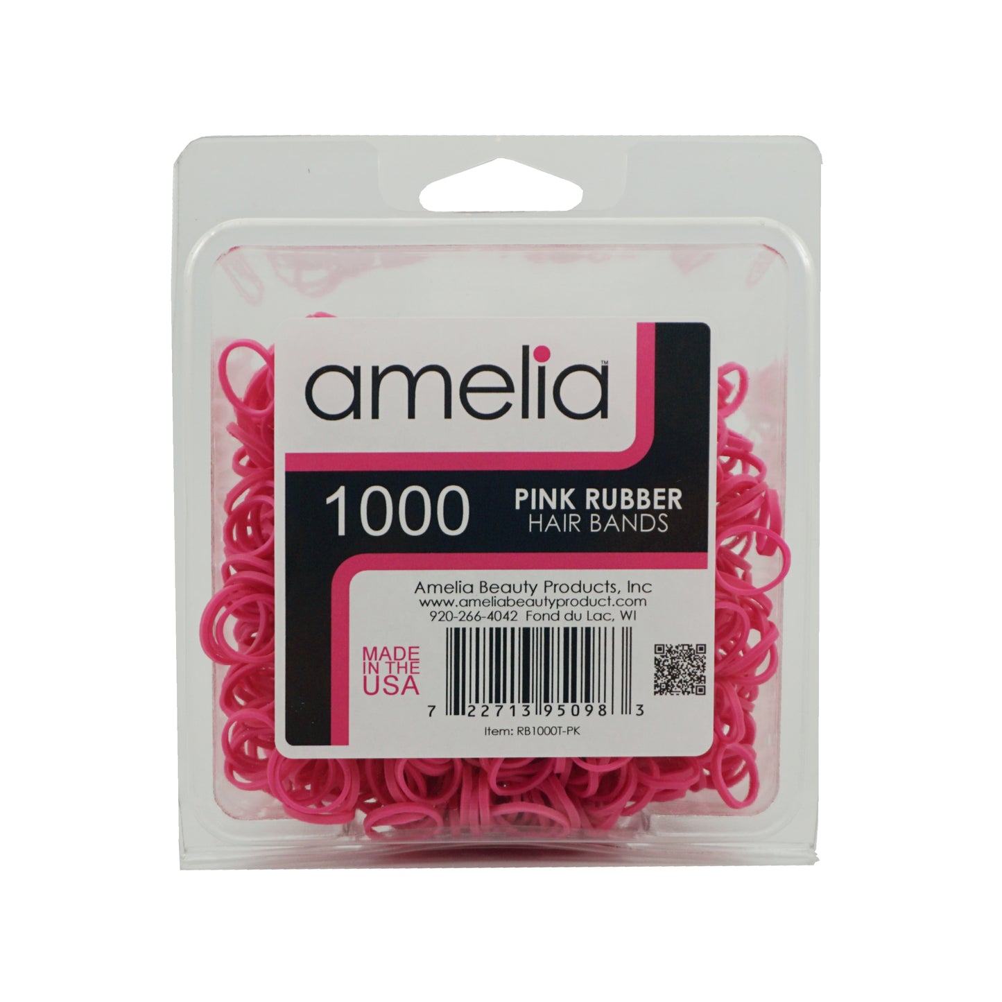 Amelia Beauty | 1/2in, Pink, Elastic Rubber Band Pony Tail Holders | Made in USA, Ideal for Ponytails, Braids, Twists, Dreadlocks, Styling Accessories for Women, Men and Girls | 1000 Pack