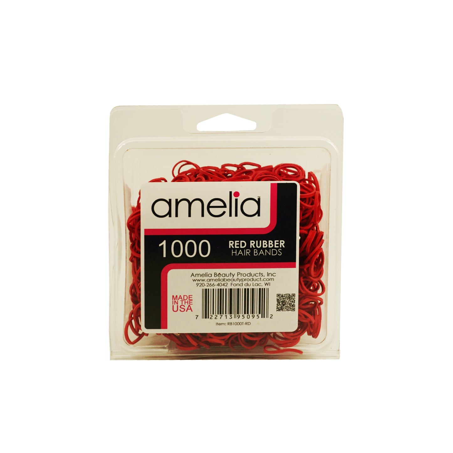 Amelia Beauty | 1/2in, Red, Elastic Rubber Band Pony Tail Holders | Made in USA, Ideal for Ponytails, Braids, Twists, Dreadlocks, Styling Accessories for Women, Men and Girls | 1000 Pack