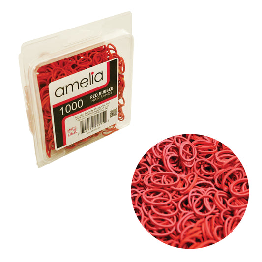 Amelia Beauty | 1/2in, Red, Elastic Rubber Band Pony Tail Holders | Made in USA, Ideal for Ponytails, Braids, Twists, Dreadlocks, Styling Accessories for Women, Men and Girls | 1000 Pack