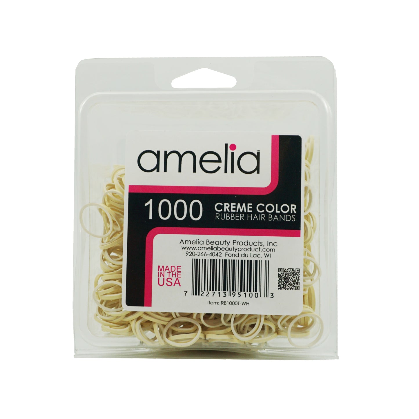 Amelia Beauty | 1/2in, Creme, Elastic Rubber Band Pony Tail Holders | Made in USA, Ideal for Ponytails, Braids, Twists, Dreadlocks, Styling Accessories for Women, Men and Girls | 1000 Pack
